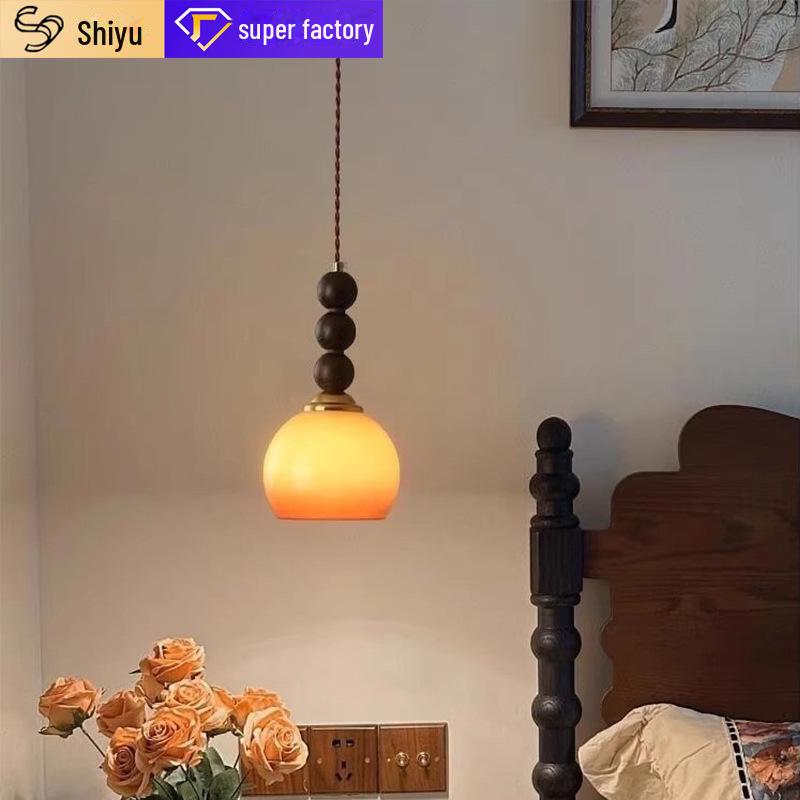 Caramel Glass Chandelier: Retro Wabi-Sabi Design for Bedroom, Restaurant, or Bar.