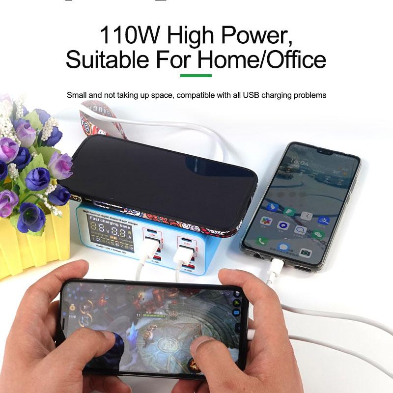 RELIFE RL-304S AC100-240V 8 Port USB Fast Charger Support QC3.0+PD Wireless Charging for iPhone Samsung Huawei Phone Repair Tool