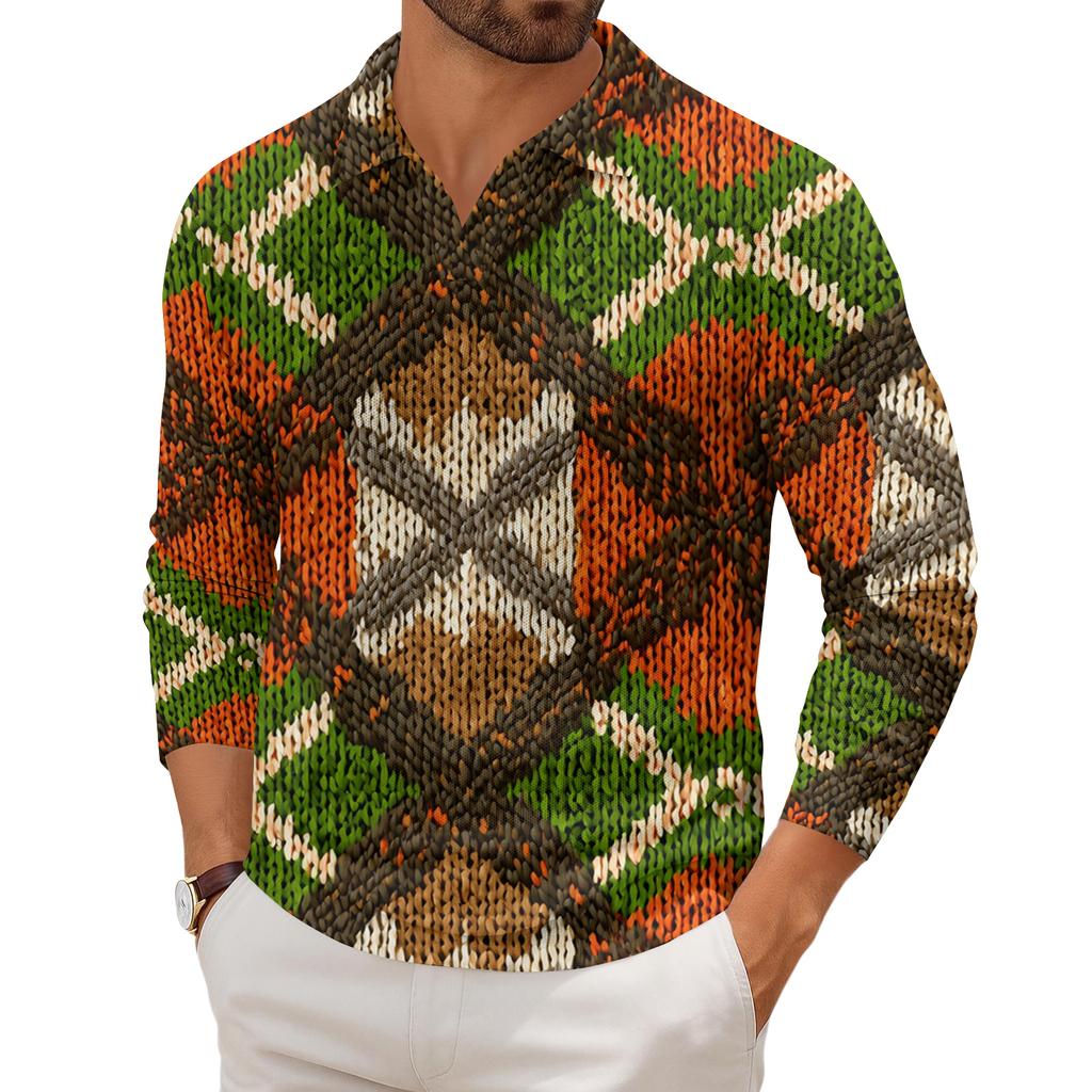 Men's Casual Collared Long-Sleeve Knit Base Layer Top