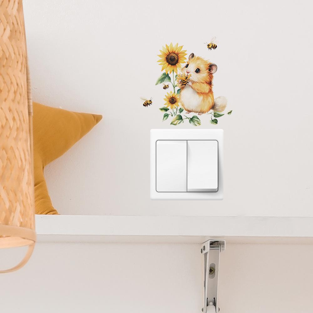 Cartoon Squirrel Sunflower Bedroom Porch Switch Stick Home Beautification Wall Sticker