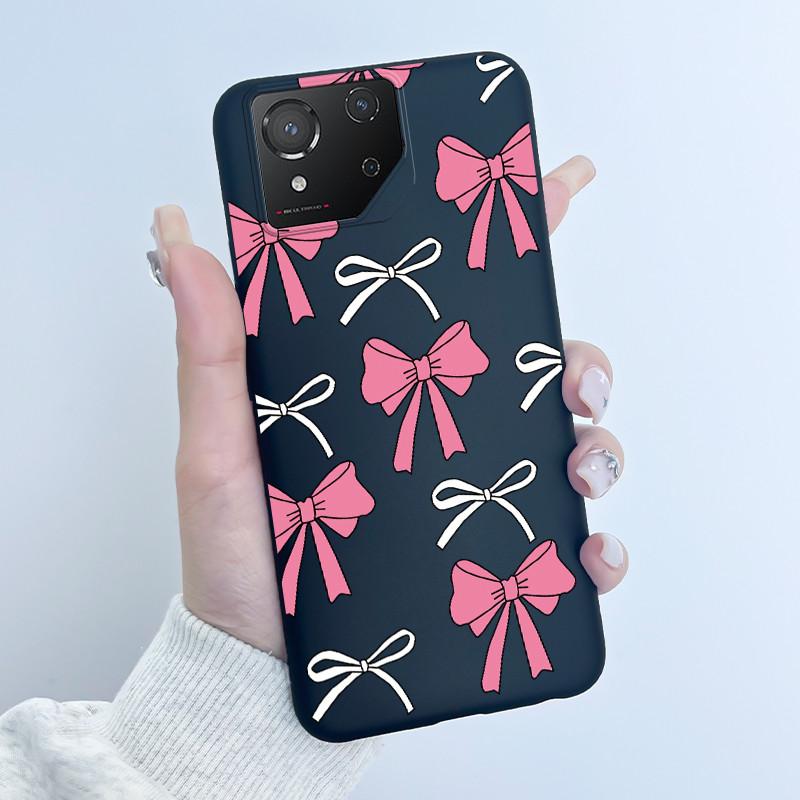 Чехол для Asus ROG Phone 8 Чехол для телефона ROG 8 Pro Роскошный Милый Кролик с Сердечком Забавный Черный Мягкий ТПУ Силикон Защитная Задняя Крышка