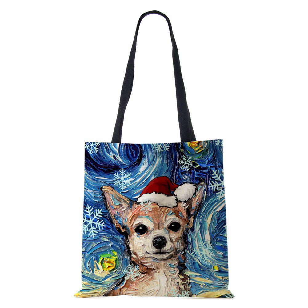 Рождественская холщовая сумка-шоппер для собак и кошек с принтом Харадзюку для женщин, многоразовая сумка через плечо, повседневная, большой вместимости, складная сумка-тоут CLE