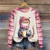 Fall Autumn Women'S Fashion O Neck Long Sleeve T-Shirt Loose Clothes Human Cat Print T Shirt for Girls Street