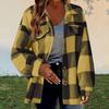 Осень-весна Женское пальто Клетчатый кардиган с застежкой на пуговицы Толстый флис Длинные рукава Ложные нагрудные карманы Отложной воротник Кардиган Повседневная одежда