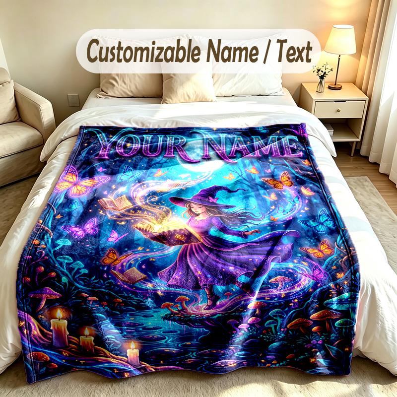 Fantasy Magic Theme Custom Blanket Personalized Name & Text Customized Soft Warm Throw Blanket Home Decor