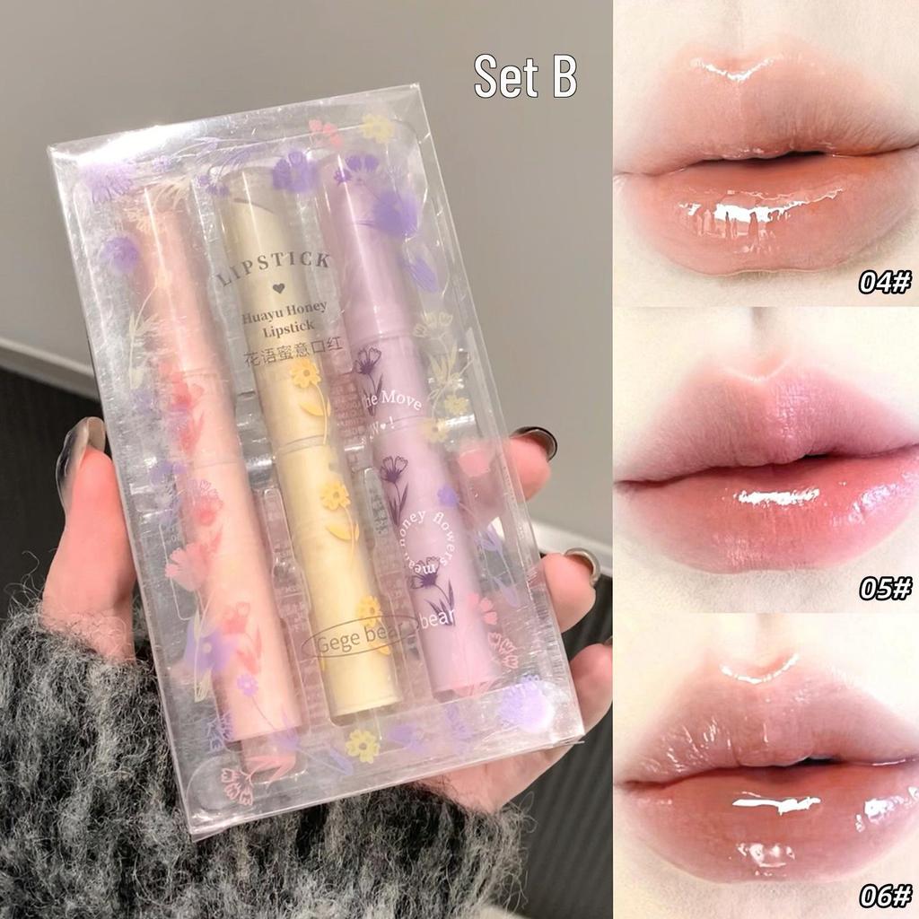 Набор помад Gege Bear: Увлажняющий, глянцевый желеобразный финиш с цветочными оттенками для девчачьего образа