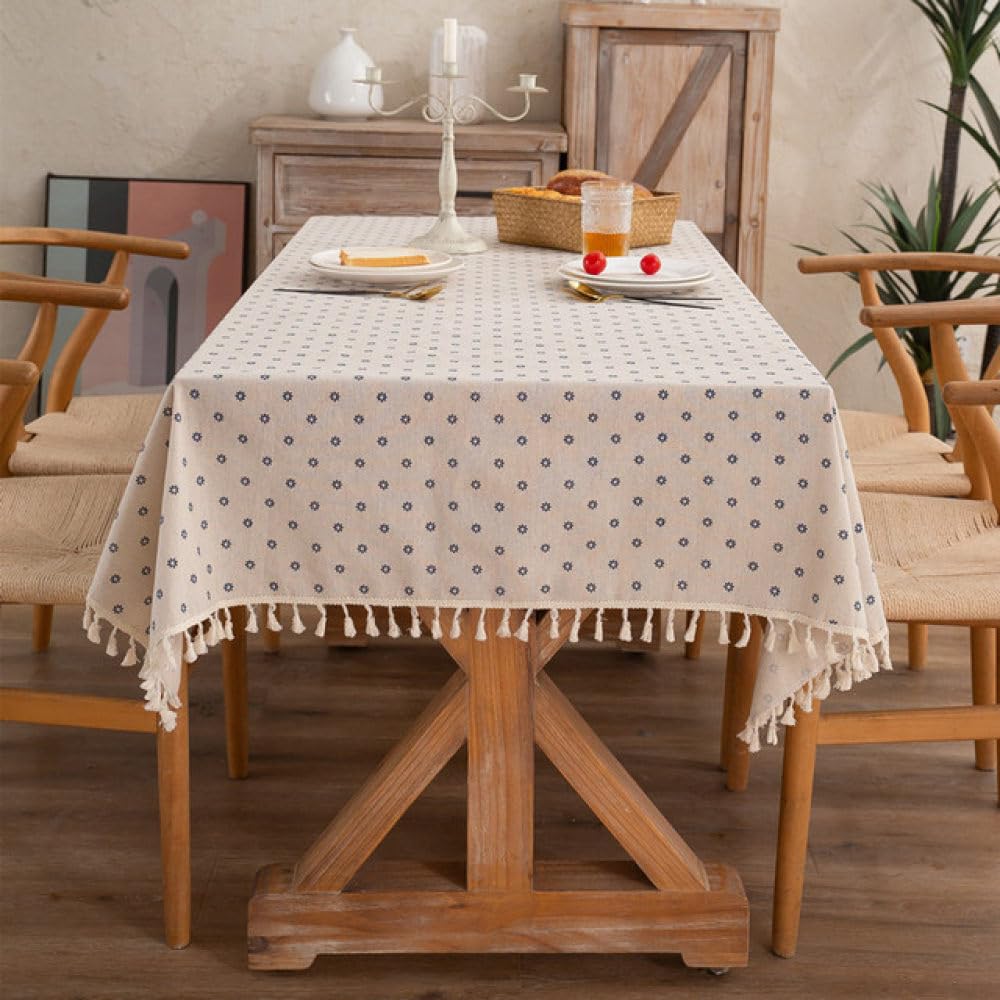 Farmhouse Floral Tablecloth, Vintage Cotton Linen Table Cloth, Washable Rectangle Table Cover for Wedding Party Dining Kitchen