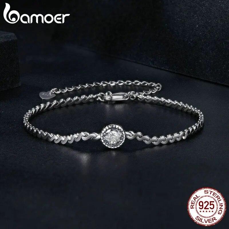 Bamoer 925 Sterling Silver 0.5CT Sparkling Moissanite Bracelet Bezel Setting Lab Diamond Chain Link for Women Anniversary Gift