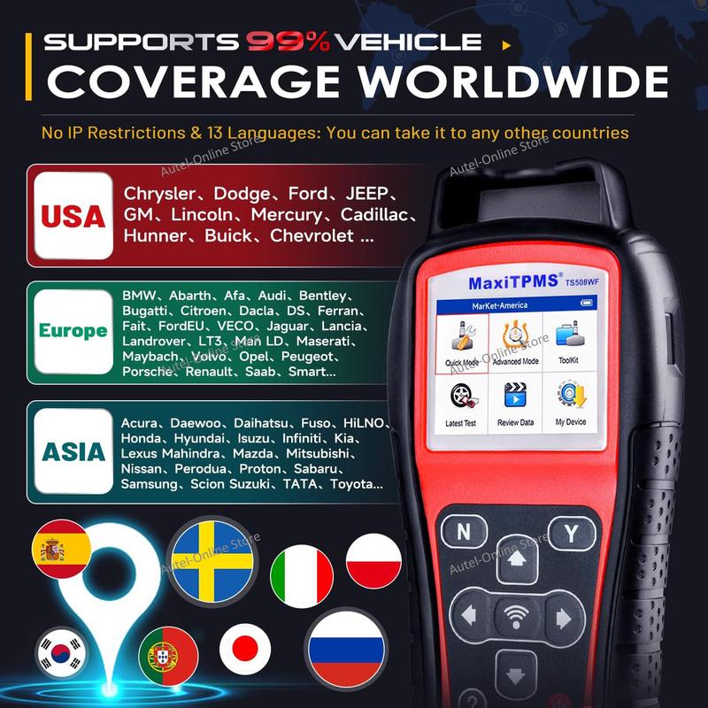 Autel MaxiTPMS TS508WF Инструмент для повторного обучения TPMS Сканер OBD2 Сервис сброса TPMS, Чтение/Стирание кода TPMS, Версия TS508 с Wi-Fi