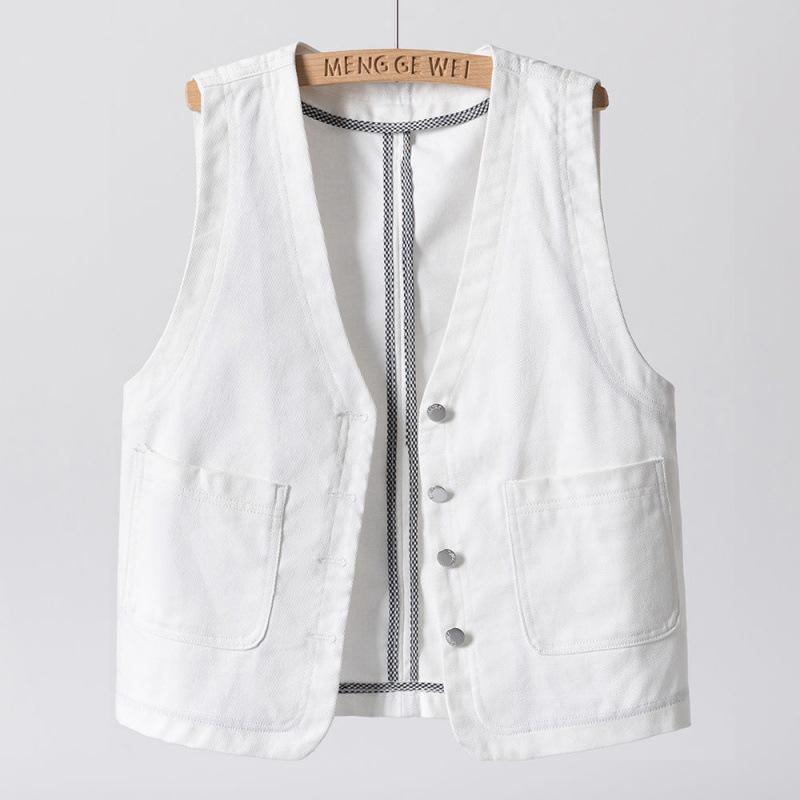 Women's Western-Style Denim Vest: White, Lightweight, and Perfect for Spring, Summer, or Autumn.