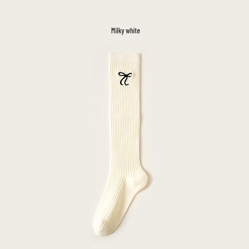 Kids' Over-the-Knee Cotton Socks with Double Needle Embroidery - JK Lolita Style for Spring, Autumn & Winter