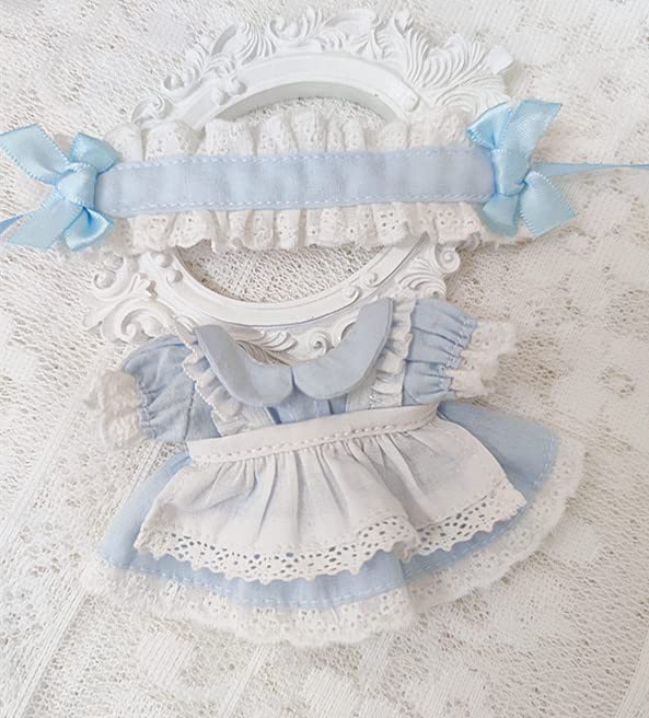 Niannyyhouse 10cm Plush Maid Dress, Cotton Doll Clothes, Dress-Up (Light Blue)