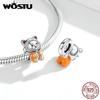 WOSTU Стерлингового серебра 925 пробы, бусина с космическим медведем, милое животное, подвеска, подходит для оригинального браслета, ожерелье, кулон, ювелирные изделия, сделанный своими руками