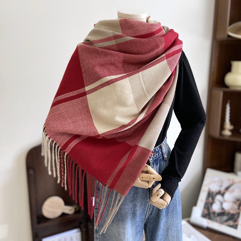 Winter Plaid Scarf Design Women Cashmere Pashmina Warm Shawl Lady Wrap Tassel Scarves Knitted Men Foulard Thick Blanket