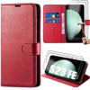 Protective Case - PROSHOP - for Samsung Galaxy S23 FE - Red - Faux Leather - 2 Tempered Glass