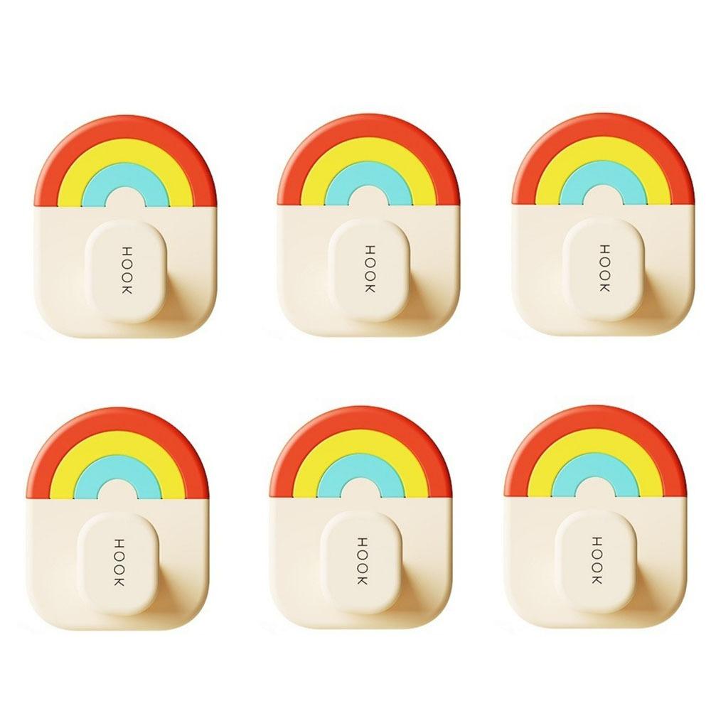 6Pcs Plastic Wall Door Hook No-Drill Towel Hanger Multifunctional Rainbow Hook  Kitchen
