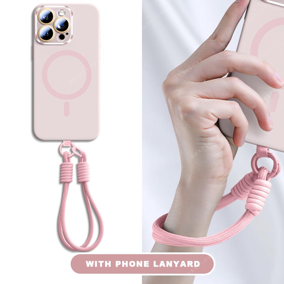 Чехол-ремешок для телефона для iPhone 15 14 16 Plus 11 12 13 16 Pro Max Magsafe Жидкий силикон Магнитный ремешок Защитная крышка для зарядки