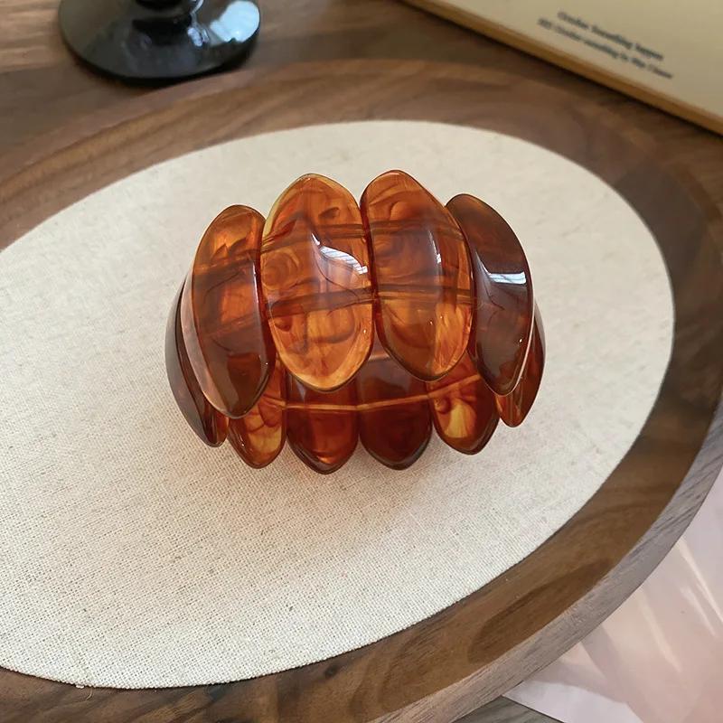 Oval Smudging Acrylic Bangles for Women Personality Design Versatile Elastic Rope Bangle High-end Chunky Party Jewelry Gifts F