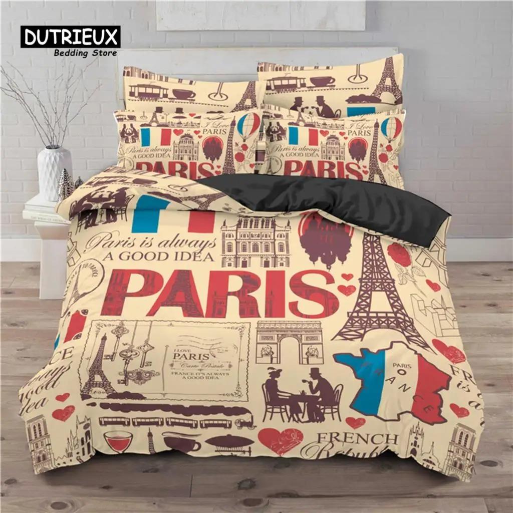 Luxury 3D Eiffel Tower Print Home Living Comfortable Duvet Cover Pillowcase Kid Bedding Set Queen and King EUUSAUUK Size