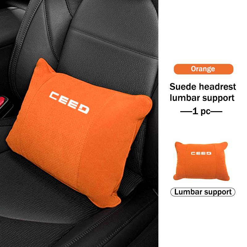 Car Logo Suede Seat Headrest Neck Pillow Soft Comfort Cushion Lumbar Support For KIA Cerato Proceed Venga Stonic Picanto SorentoWL2
