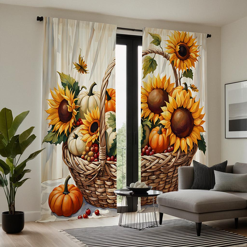2 шт. HD Подсолнух Благодарения Цветочная корзина с подсолнухами декоративная занавеска Желтая цифровая печать занавеска украшение дома стиль