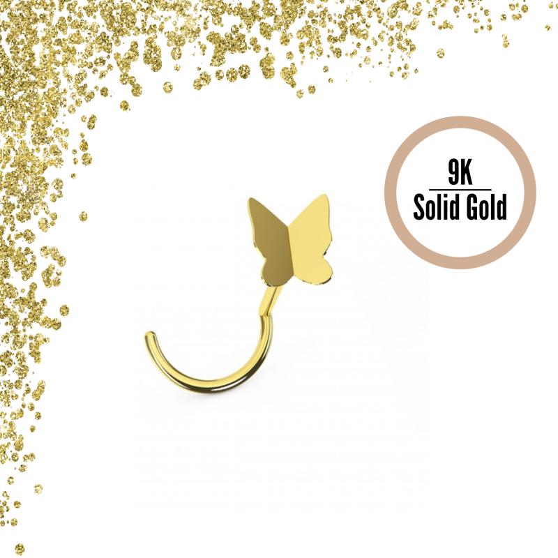 KODY PIERCING 9k Solid Yellow Gold Butterfly Nose Piercing Screw - Quality Piercing