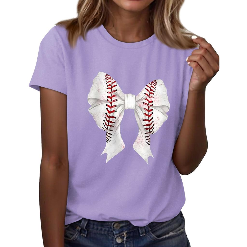 Женская повседневная футболка с принтом бейсбола, круглый вырез, пуловер, короткий рукав