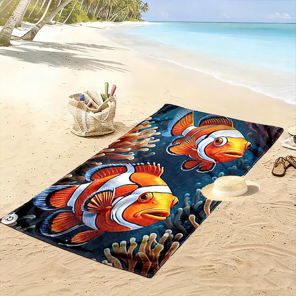 Clownfish and Coral Design Beach Towel Beach towel quick-drying for travel outdoor sports jogging beach and swimming