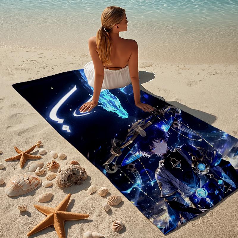 proof beach towel with a Genshin Impact characters8 pattern - soft,absorbent,quick-drying,machine washable - perfect for swimming,camping,bathing