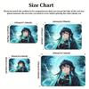 Anime Swordsman Area Rug, Cyan Water Theme Non-slip Floor Mat, Decorative Carpet for Gaming Room Bedroom, Washable Home Gift