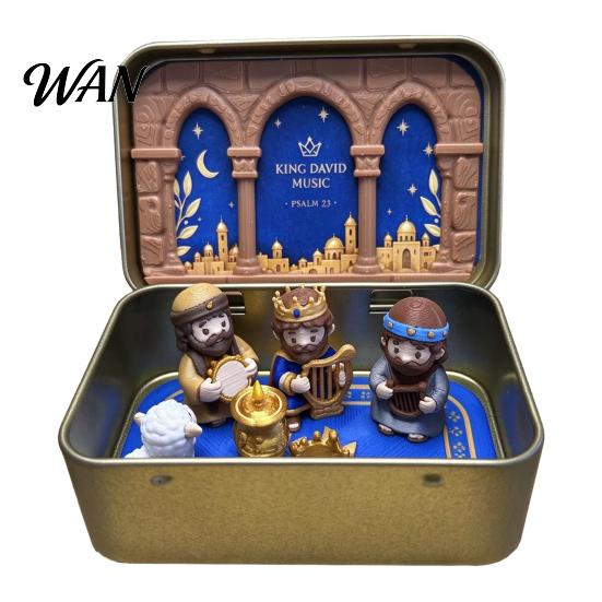 Religious Christmas Ornaments 3D Printed Miniature Nativity Scene Set in Tin Box, Holy Portable Box Display Family Figurines for Holiday Tabletop