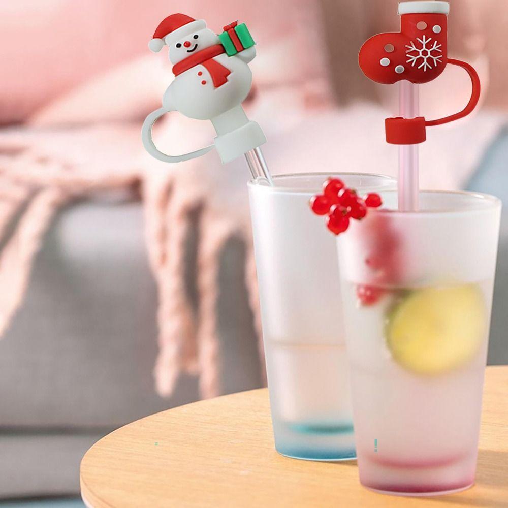 Cute Christmas Soft Drinking Straw Cap Dustproof Cover Silicone Straw Sleeve Dustproof Cap Straw Toppers Spill Proof Stopper