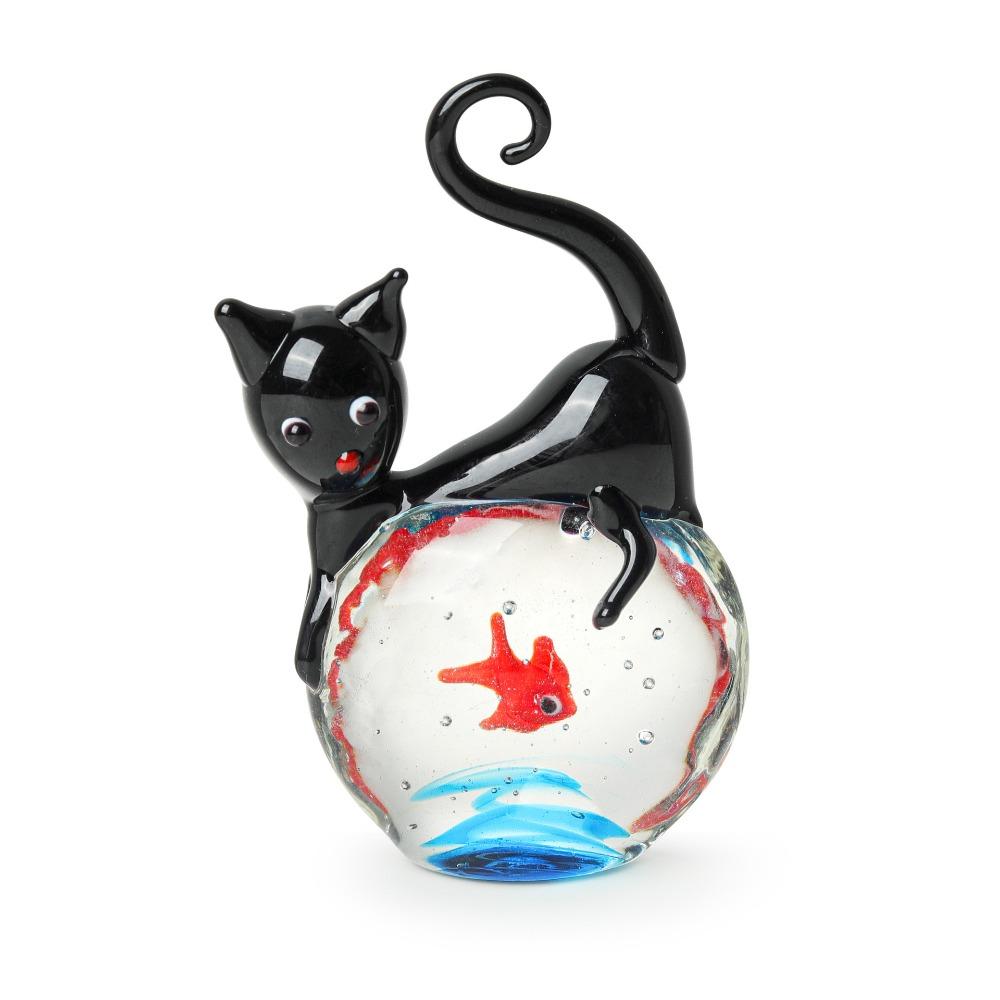 Home Decor Mini Pocket Fish Ornaments Tabletop Ornament Living Room Black Cat Ornaments Office Desktop Glass Fish Delicate
