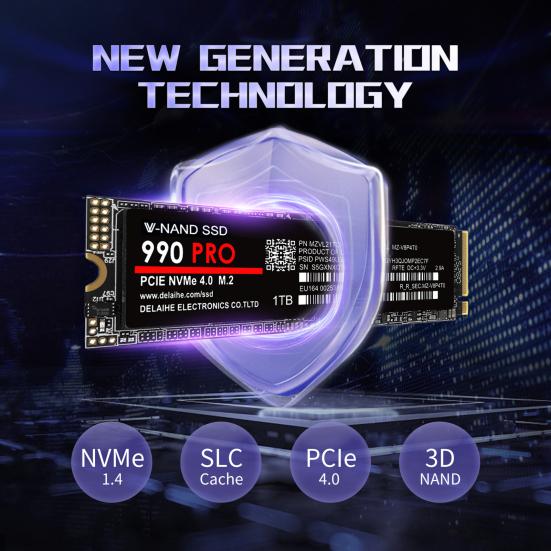 990 PRO PCIe 4.0 M.2 NVMe SSD Скорость до 7300 МБ/с Чтение 6800 МБ/с Запись 1/2/4 ТБ Внутренний твердотельный накопитель для ПК Ноутбука Настольного компьютера