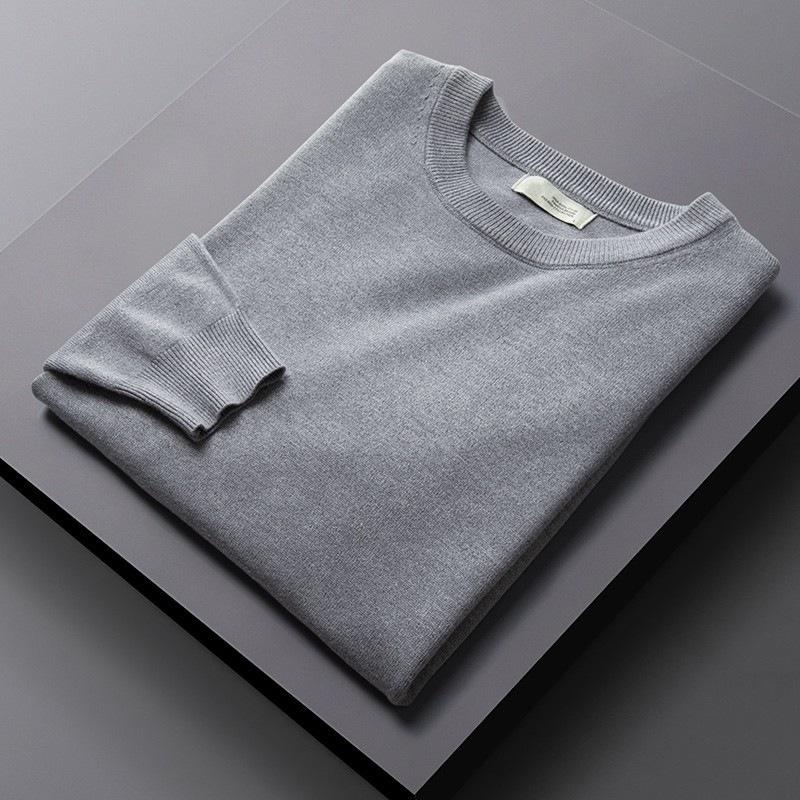 Men's Round Neck Sweater Autumn Winter Large Size Loose Knitted Sweater Keep Warm Top Solid Color Slim Inner Line Thin Section Bottoming Knit Sweater