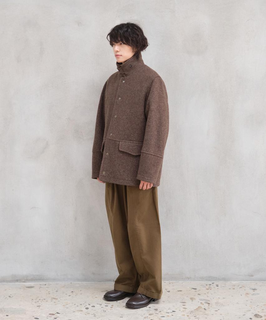 HORLISUN Idaho Snap Button Wool Half Coat Melange Brown