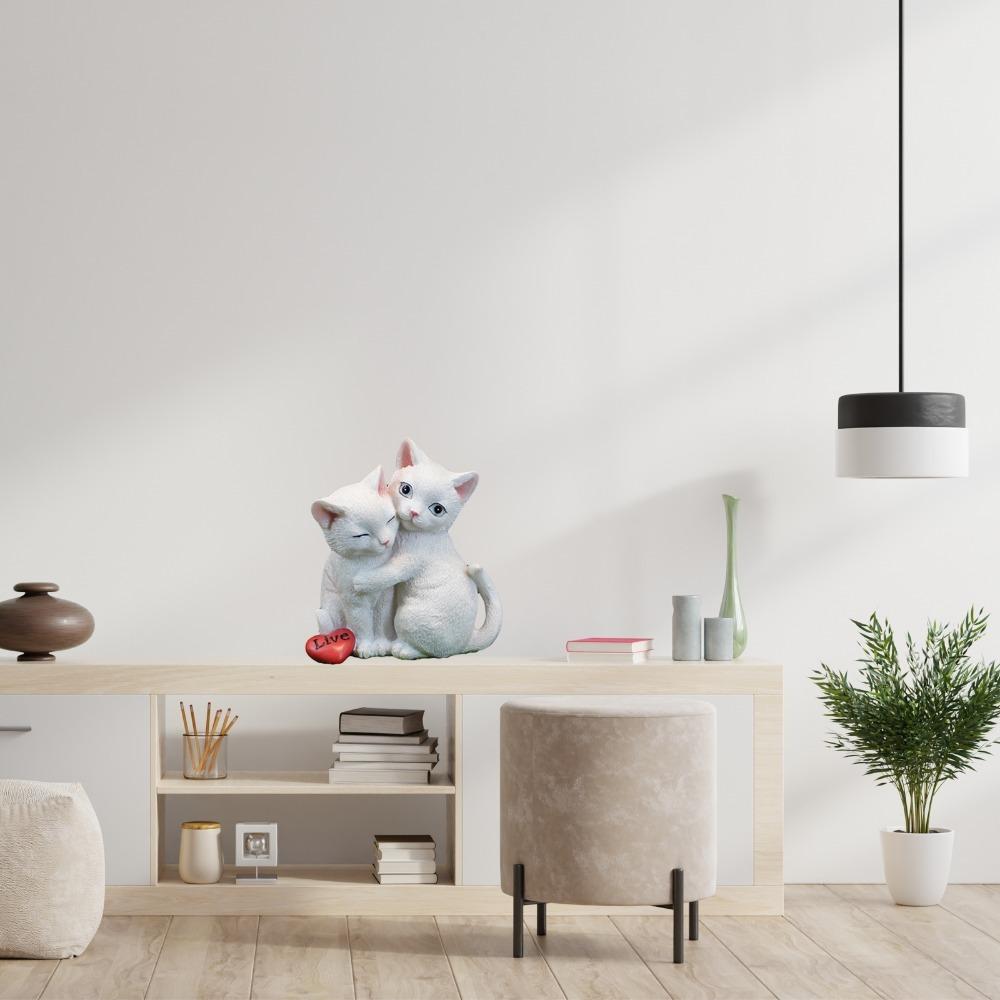 White Resin Cat Figurine for Garden and Shelf Entryway Shelf Decorative Piece