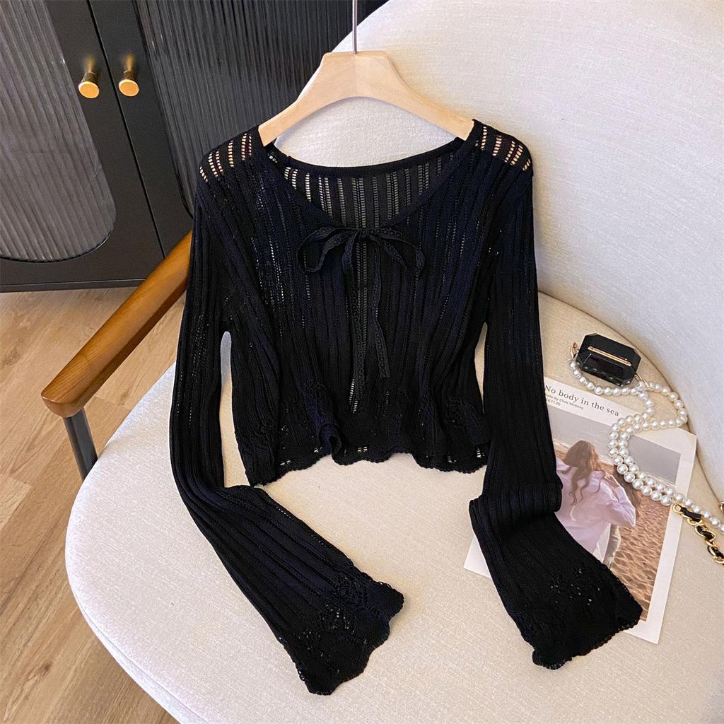 Короткий кардиган с ажурной вязкой для женщин, летняя тонкая рубашка с солнцезащитным кремом, нежный топ