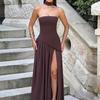 Spring New Women's Wear Strapless Solid Color Fashionable Temperament Slit Fashionable Sexy Backless Long Skirt