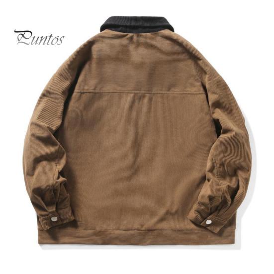 Мужская вельветовая куртка с воротником-лацканом, длинным рукавом, повседневная куртка в стиле пэчворк, пальто с карманами, застежка-молния, верхняя одежда