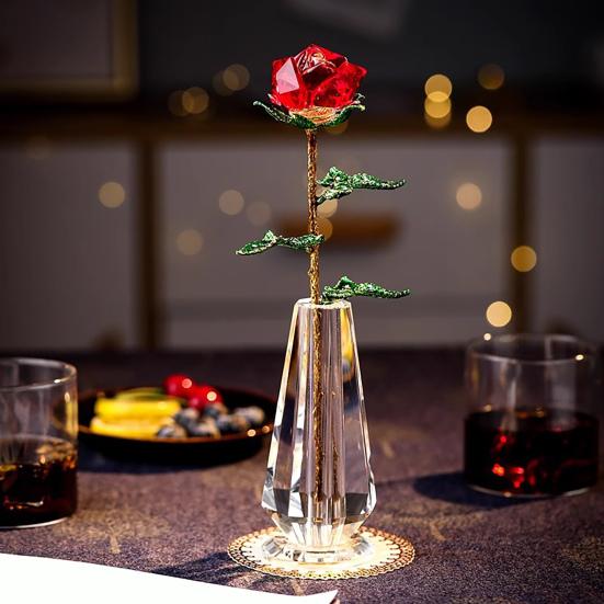 Юшенг Искусственный хрустальный розовый орнамент Имитация цветочной ветки Свадебное украшение Женщине Жене Подруге Юбилей День святого Валентина День матери