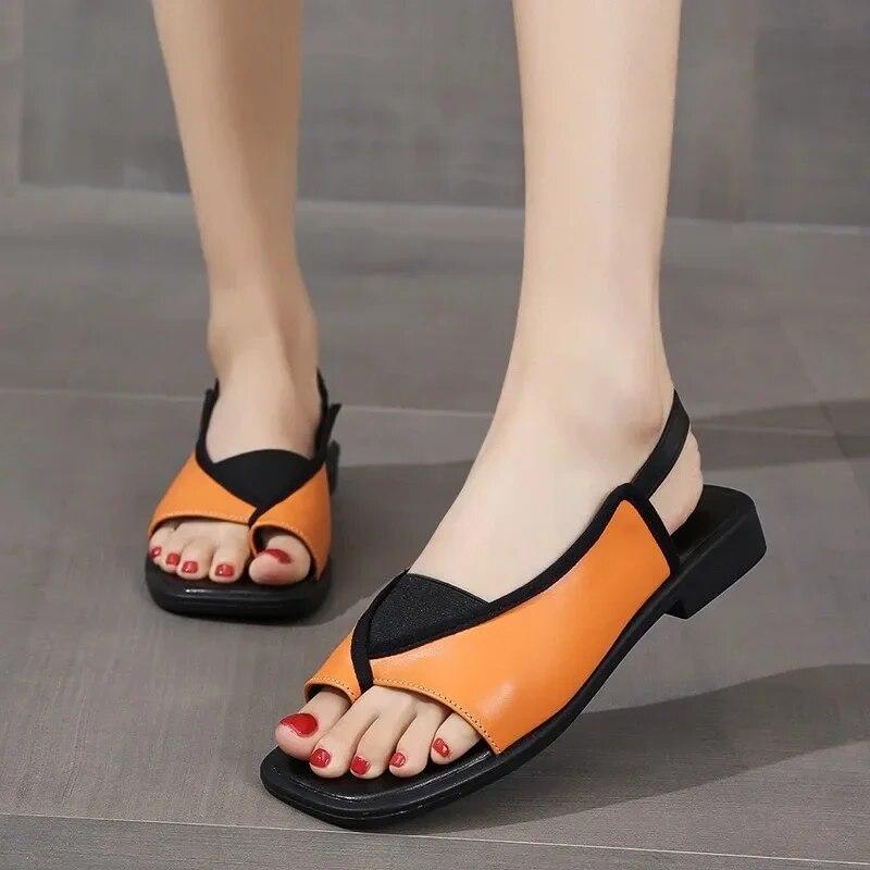 Женские повседневные винтажные сандалии с открытым носком, пляжные сандалии на плоской подошве, дизайнерская обувь с квадратной головкой и леопардовым узором, летняя модная женская обувь