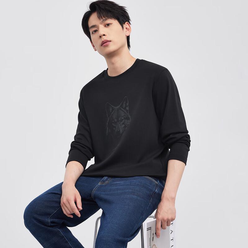 Septwolves Men's Tencel Blend Long-Sleeve Round Neck T-Shirt
