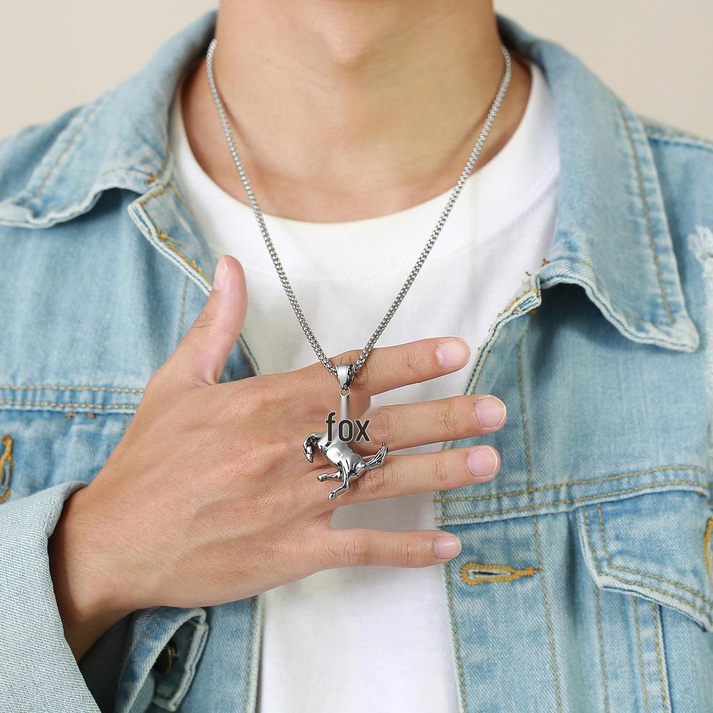 2025 Stainless Steel Standing Horse Pendant Necklace - European & American Hip-Hop Style for Men & Women