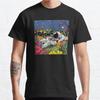 Men Fashion Casual Short Sleeves Spaceman Sleeping In Colorful Garden Black Tees Oversized T-shirts