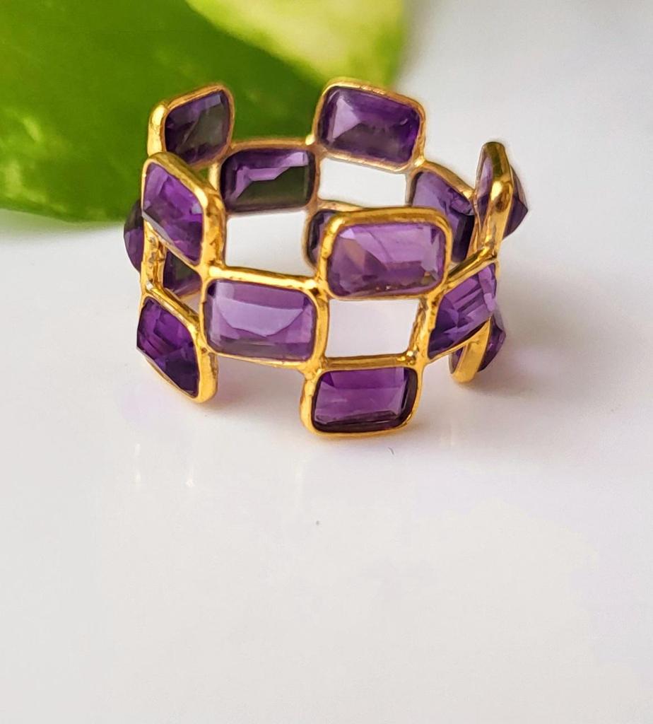 Natural Purple Amethyst Gemstone 925 Sterling Silver Eternity Ring 6.5 US, Gift