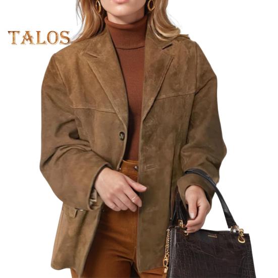 Женская куртка в винтажном стиле OL для поездок на работу, однобортное, с отложным воротником, однотонное, свободного покроя, средней длины, пальто на осень-зиму, повседневная верхняя одежда