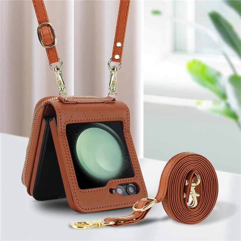 Длинный ремешок через плечо, кожаный кошелек, чехлы для телефонов с картами для Samsung Galzxy Z Flip 5 4 3 Flip5 Flip4 Flip3, чехол с держателем на запястье
