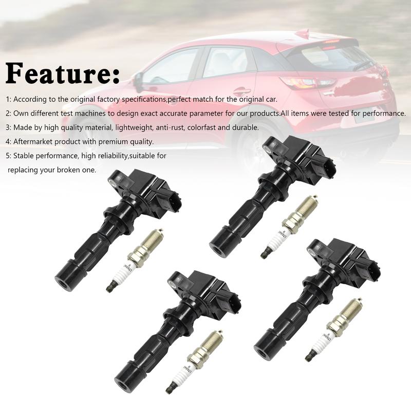 Artudatech 4x Ignition Coils +Spark Plugs UF540 For Mazda MX-5 CX-7 3 2.0L 2.3L