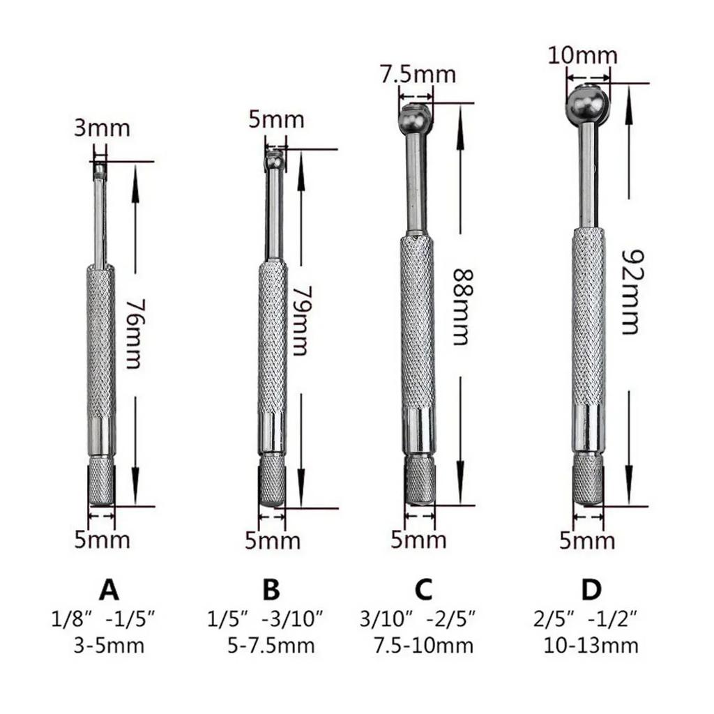 Adjustable Inner Diameter Gauge Kit 4pcs for Measuring Small Holes and Grooves Compatible with Micrometers and Calipers